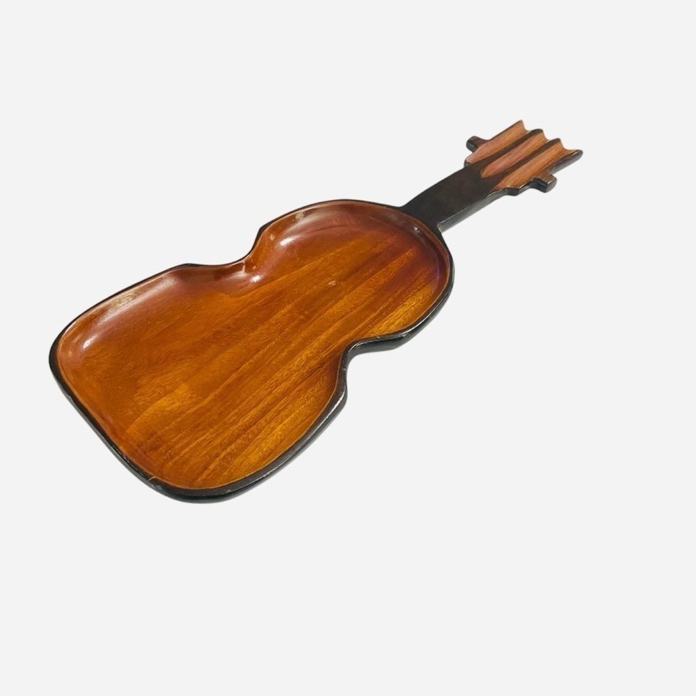 Vintage Wooden Violin Shaped Tray Made in Haiti  16”L x 6”W bottom x 5”W Top